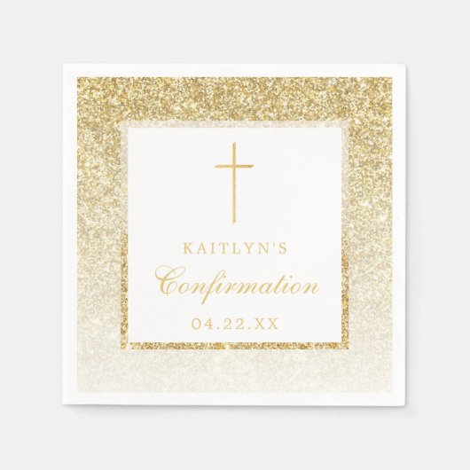 エレガント金ゴールドグリッターの確認または第1コミュニティ スタンダードカクテルナプキン (正面)
