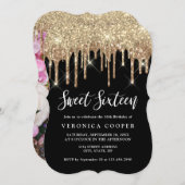 エレガント金ゴールドグリッターは、写真のsweet sixteenを送る 招待状 (正面/裏面)