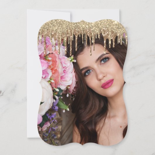 エレガント金ゴールドグリッターは、写真のsweet sixteenを送る 招待状 (裏面)