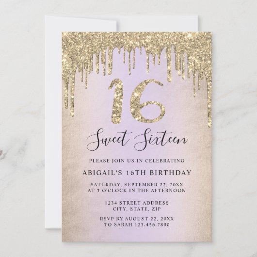 エレガント金ゴールドグリッターはsweet sixteen写真invを乾燥 招待状 (正面)
