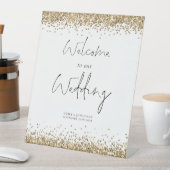 エレガント金ゴールドグリッターへようこそ結婚 台座サイン (インサイチュ)