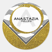 エレガント金ゴールドグリッターイニシャル文字モノグラム ラウンドシール (正面)