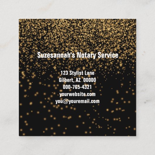 エレガント金ゴールドグリッターオンブラックカスタム公証人 スクエア名刺 (裏面)