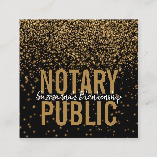 エレガント金ゴールドグリッターオンブラックカスタム公証人 スクエア名刺 (正面)