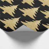 エレガント金ゴールドグリッタークリスマスツリーパターンブラック ラッピングペーパー (角)