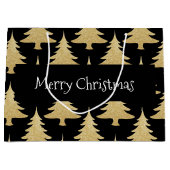 エレガント金ゴールドグリッタークリスマスツリーパターンブラック ラージペーパーバッグ (正面)