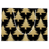 エレガント金ゴールドグリッタークリスマスツリーパターンブラック ラージペーパーバッグ (裏面)