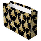 エレガント金ゴールドグリッタークリスマスツリーパターンブラック ラージペーパーバッグ (裏面アングル)