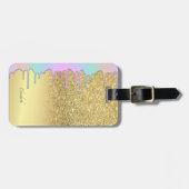 エレガント金ゴールドグリッターグラデーション《写真》ぼけ味、レインボードリップ ラゲッジタグ (正面横)
