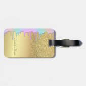 エレガント金ゴールドグリッターグラデーション《写真》ぼけ味、レインボードリップ ラゲッジタグ (裏面横)