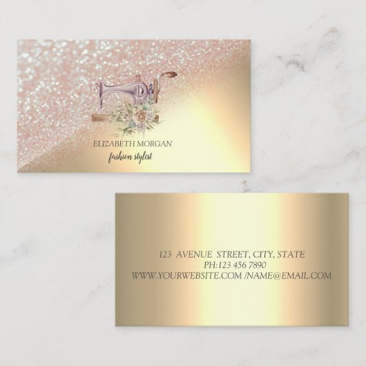 エレガント金ゴールドグリッターグラデーション《写真》ぼけ味 名刺 (正面/裏面)