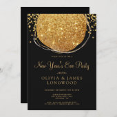 エレガント金ゴールドグリッターサークル紙吹雪新年のEv 招待状 (正面/裏面)