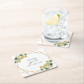 エレガント金ゴールドグリッタージオイエローフローラ結婚ズ スクエアペーパーコースター (インサイチュ)