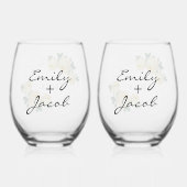 エレガント金ゴールドグリッタージオイエローフローラ結婚ズ ステムなしワイングラス (正面)