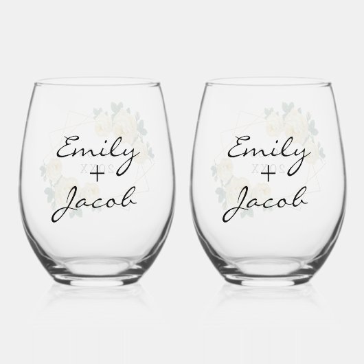 エレガント金ゴールドグリッタージオイエローフローラ結婚ズ ステムなしワイングラス (正面)