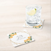 エレガント金ゴールドグリッタージオオレンジ結婚フローラ スクエアペーパーコースター (インサイチュ)