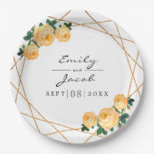 エレガント金ゴールドグリッタージオオレンジ結婚フローラ ペーパープレート (正面)