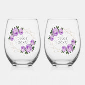 エレガント金ゴールドグリッタージオパープルフローラ結婚ズ ステムなしワイングラス (裏面)