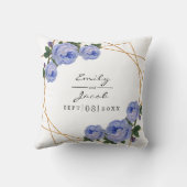 エレガント金ゴールドグリッタージオメトリブルーフローラ結婚ズ クッション (裏面)