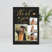 エレガント金ゴールドグリッタースクリプトブラック卒業 サンキューカード (スタンド正面)