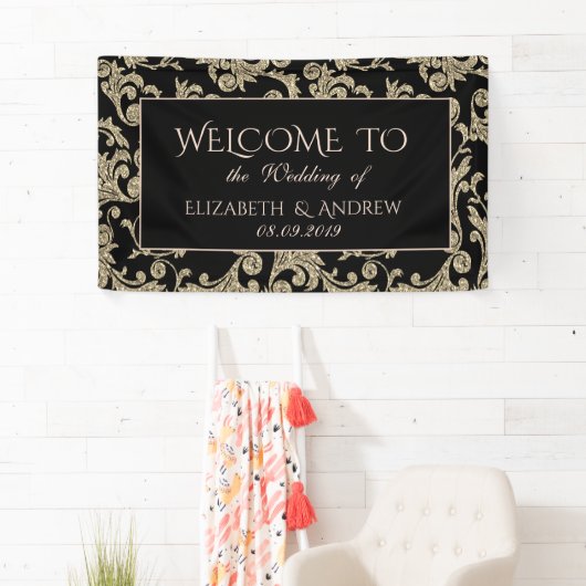 エレガント金ゴールドグリッタース結婚ワーズのバナー 横断幕 (インサイチュ)