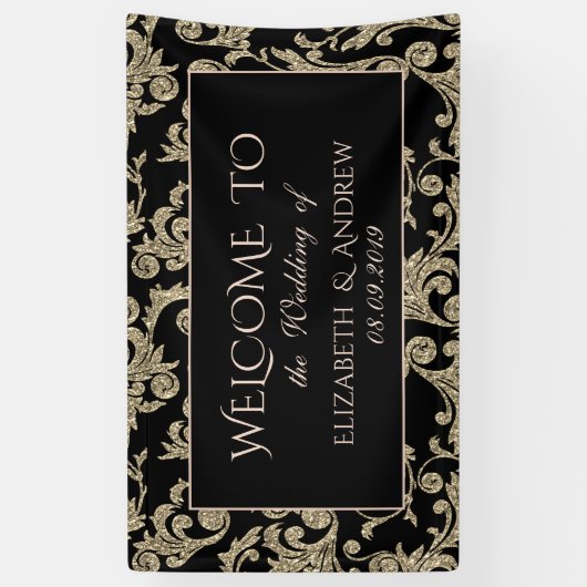 エレガント金ゴールドグリッタース結婚ワーズのバナー 横断幕 (縦)