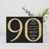 エレガント金ゴールドグリッタータイポグラフィ90誕生日 招待状 (スタンド正面)