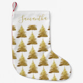 エレガント金ゴールドグリッターツリー名 スモールクリスマスストッキング (正面)