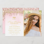 エレガント金ゴールドグリッターナースピン止め式  招待状 (正面/裏面)