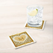 エレガント金ゴールドグリッターハートイニシャルと名前 スクエアペーパーコースター (インサイチュ)
