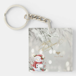 エレガント金ゴールドグリッターハート雪だるま キーホルダー