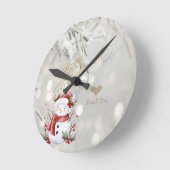 エレガント金ゴールドグリッターハート雪だるま ラウンド壁時計 (傾斜)