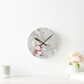 エレガント金ゴールドグリッターハート雪だるま ラウンド壁時計 (ホーム)