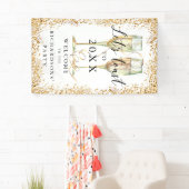 エレガント金ゴールドグリッターパーティーウェルカムバナー 横断幕 (インサイチュ)