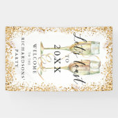 エレガント金ゴールドグリッターパーティーウェルカムバナー 横断幕 (横)