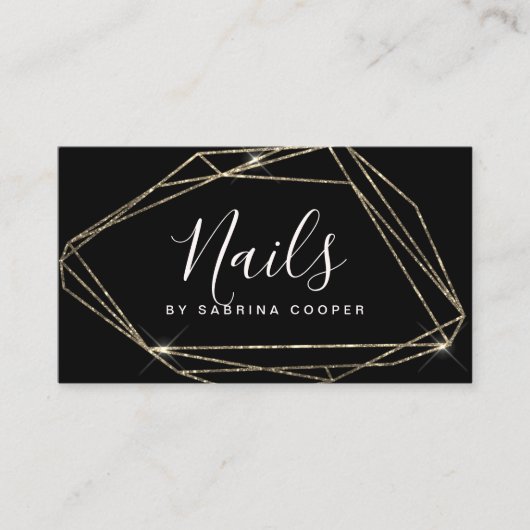 エレガント金ゴールドグリッターフレーム爪、 ネイル 名刺 (正面)