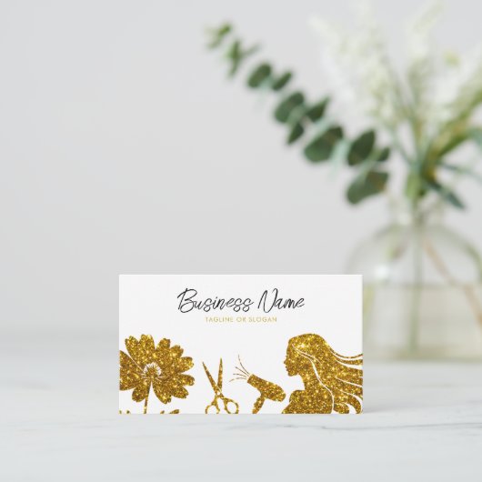 エレガント金ゴールドグリッターフローラ美容師 予約カード (スタンド正面)