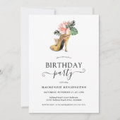エレガント金ゴールドグリッターフローラ金ゴールドヒール誕生日 招待状 (正面)