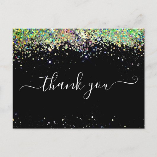 エレガント金ゴールドグリッターブラックサンキューカード ポストカード (正面)