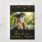 エレガント金ゴールドグリッターブラック大学院写真 サンキューカード (正面)