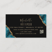 エレガント金ゴールドグリッターブルーAgate大理石QRコード 名刺 (裏面)