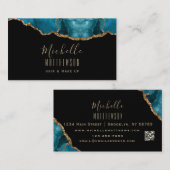 エレガント金ゴールドグリッターブルーAgate大理石QRコード 名刺 (正面/裏面)