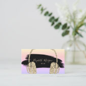 エレガント金ゴールドグリッターヘッドフォンDJブラシストローク 名刺 (スタンド正面)