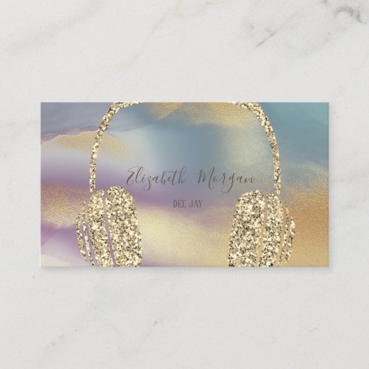 エレガント金ゴールドグリッターヘッドフォンDJ カラフル 名刺 (正面)