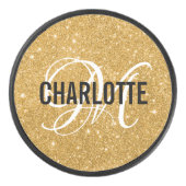 エレガント金ゴールドグリッターモノグラム名 アイスホッケーパック (正面)