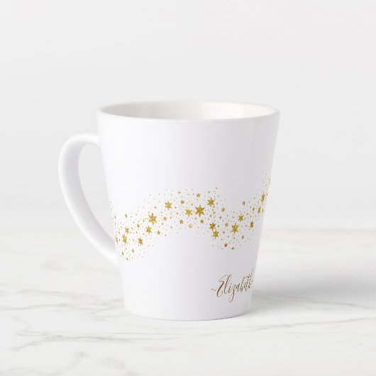 エレガント金ゴールドグリッターモノグラム名 カフェラテマグ (左アングル)