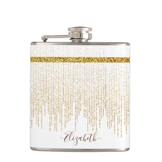 エレガント金ゴールドグリッターモノグラム名 フラスク (正面)