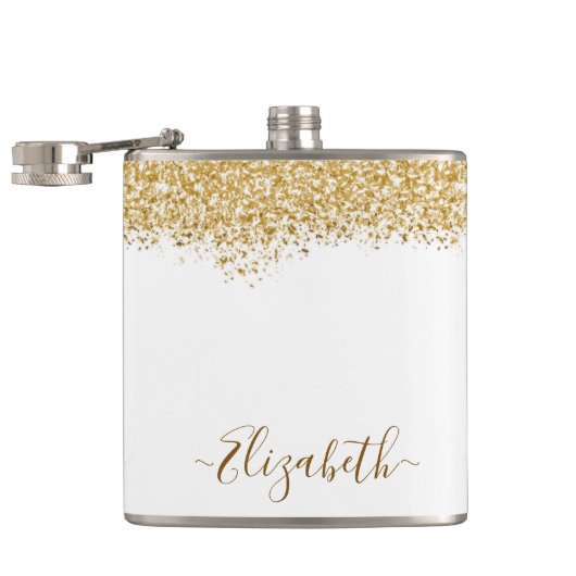 エレガント金ゴールドグリッターモノグラム名 フラスク (オープン)