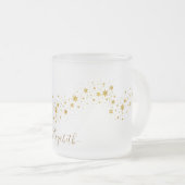 エレガント金ゴールドグリッターモノグラム名 フロストグラスマグカップ (正面右)