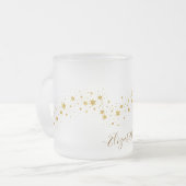 エレガント金ゴールドグリッターモノグラム名 フロストグラスマグカップ (正面左)